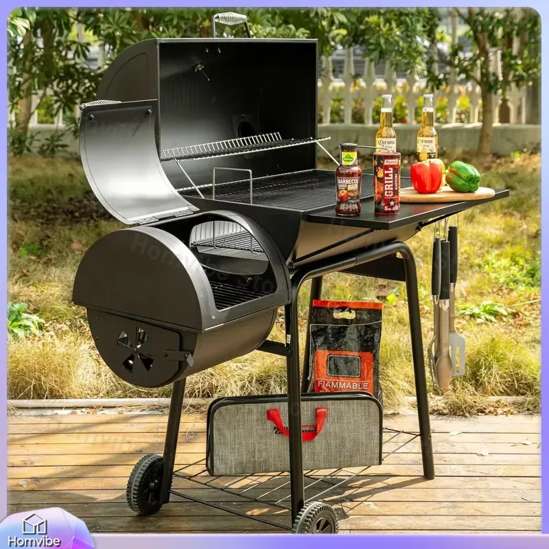 Camping Cooking Cover - Parrilla de carbón con ahumador lateral