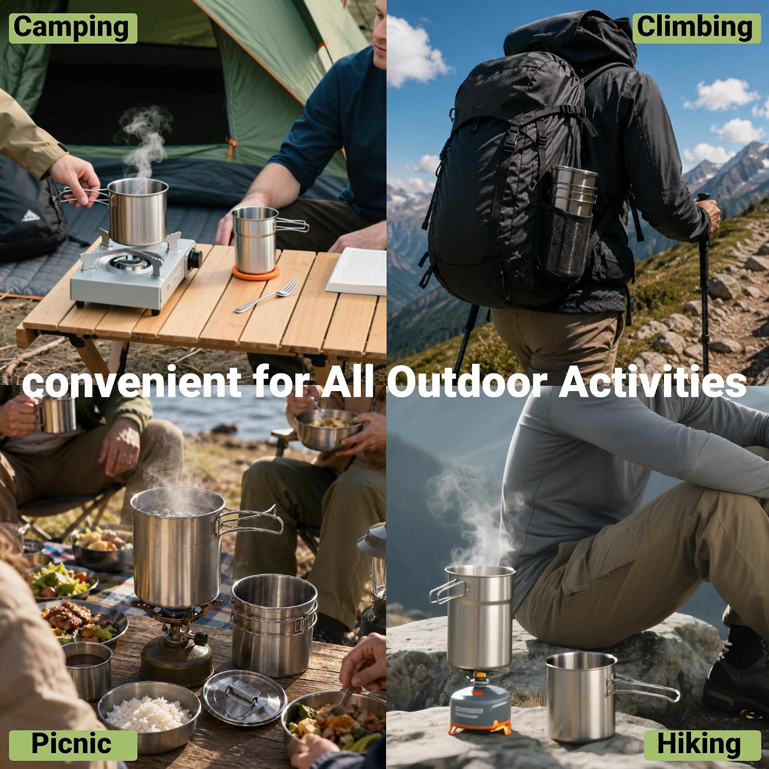 Tazas plegables para acampar,  - Camping Cooking Pot Set reseña y precio