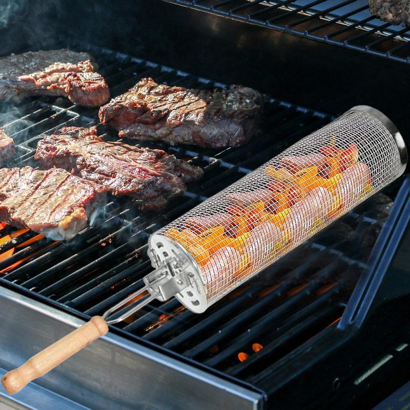Jaula giratoria de acero inoxi - Camping Cooking Cylinder reseña y precio