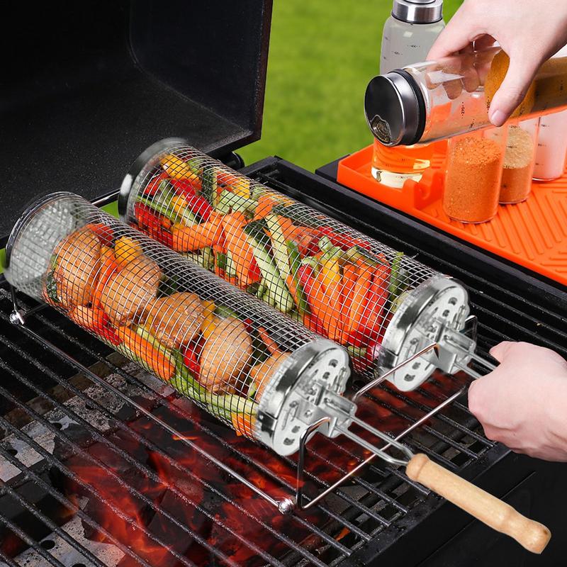 Jaula giratoria de acero inoxi - Camping Cooking Cylinder reseña y precio