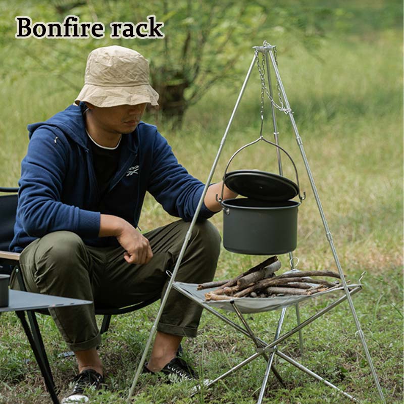 Trípode portátil para hoguera, - Camping Cooking Multi Tool reseña y precio